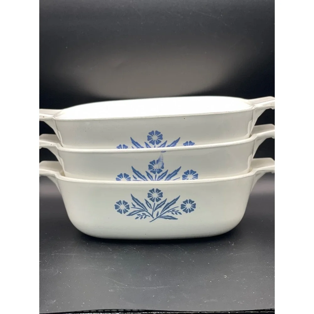 Corning Ware Blue‎ Cornflower Casserole Dish Set P-1-B P-1 1/2-B P-1 3/4-B White